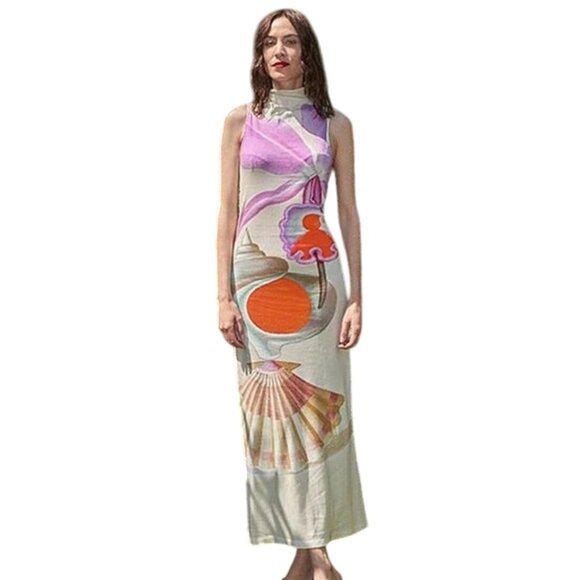 Commense Floral Maxi Dress S NWT Maruja Artsy Art To Wear Asian Inspired Summer - Picture 2 of 12
